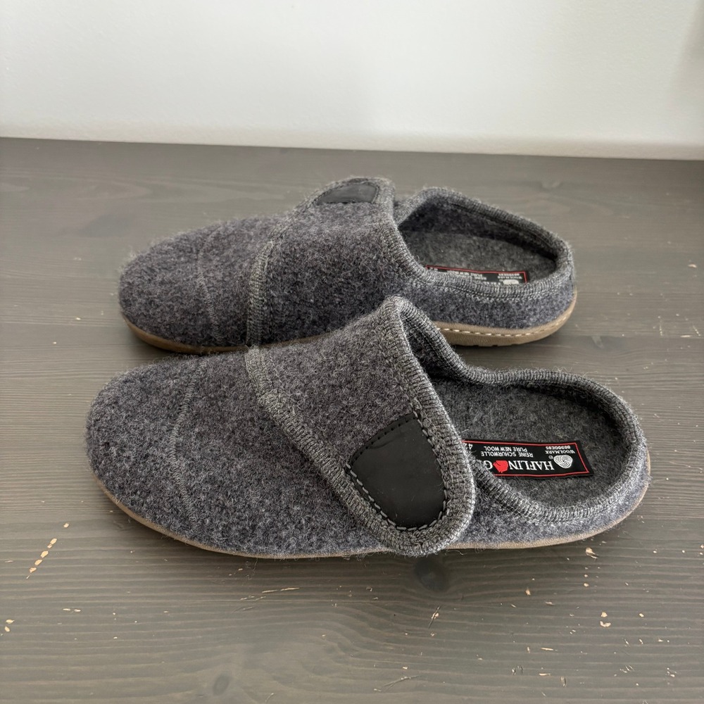 Haflinger Slippers Clogs 42 Gray Wool Felt Adjustable Strap Comfort House Shoes